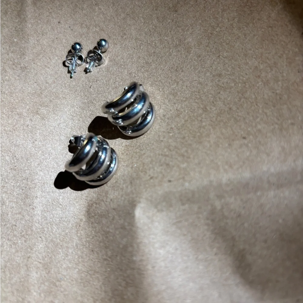 Primark Cares Silver Earrings Set – Studs & Chunky Hoops Eco‎ Friendly